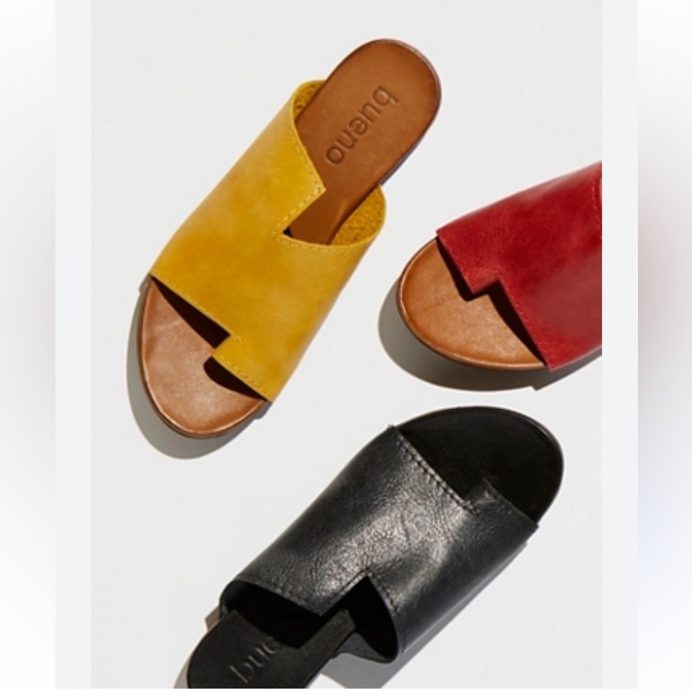 Bueno Anthropologie Free People Tulla mustard yellow leather slide sandals
